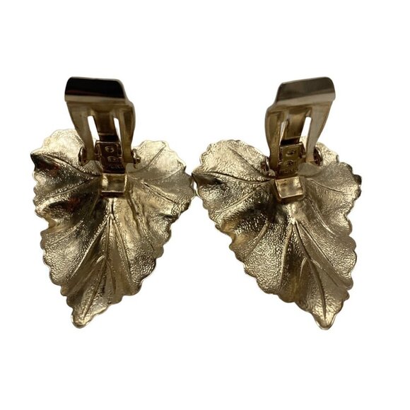 LEAF EARRINGS & BROOCH Vintage Set By Judy Lee Clip on Earrings Costume Jewelry - Picture 9 of 10